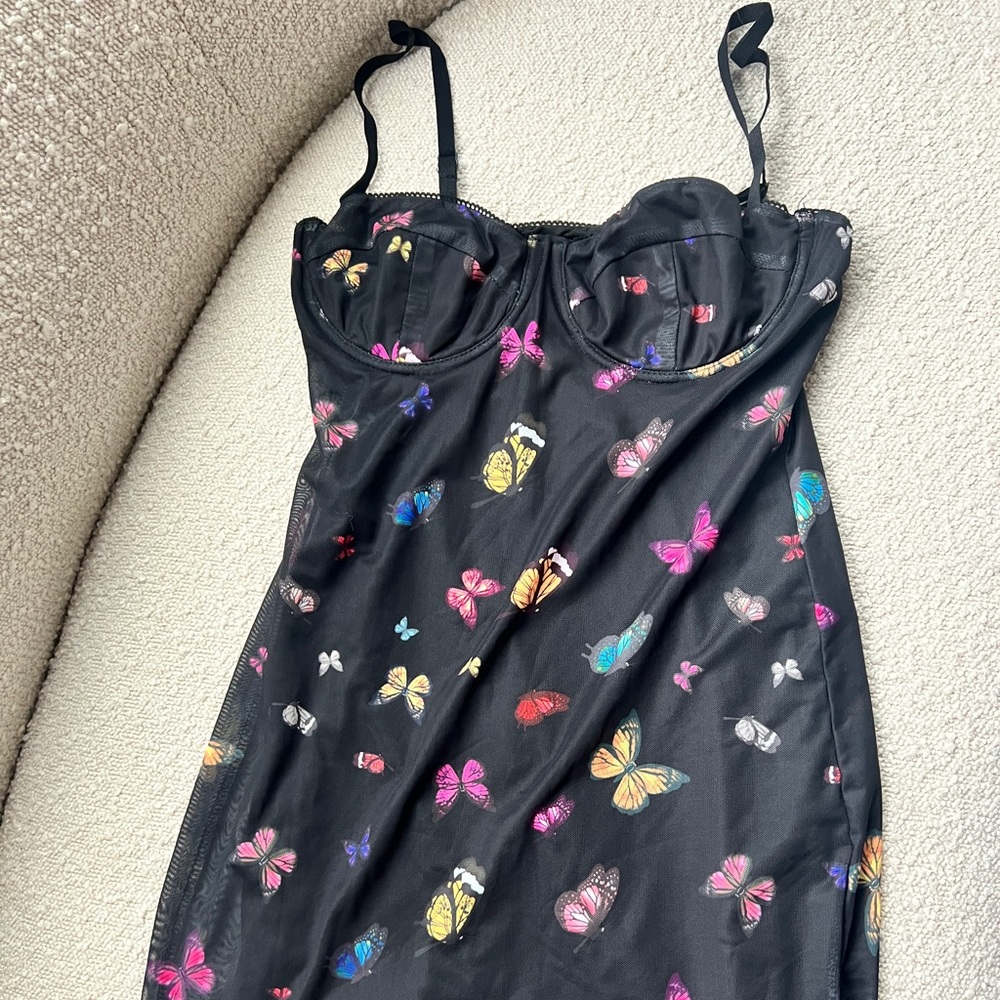 White Fox Butterfly Black Dress Large great for Valentines